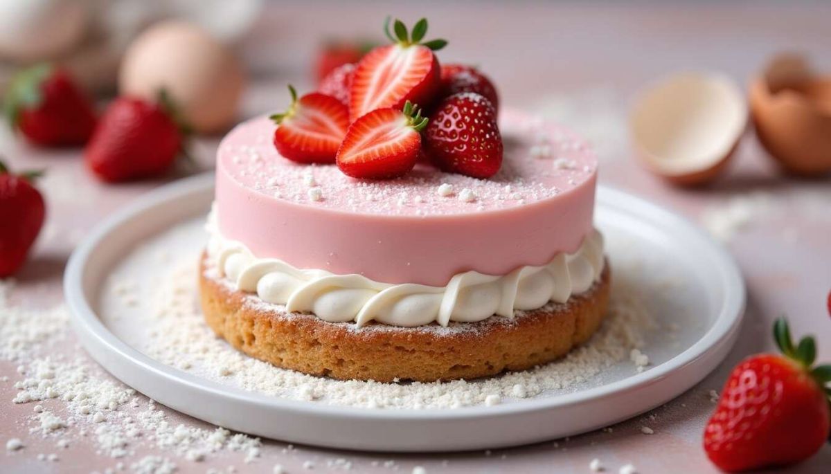 la douceur du bavarois aux fraises sur génoise à partager