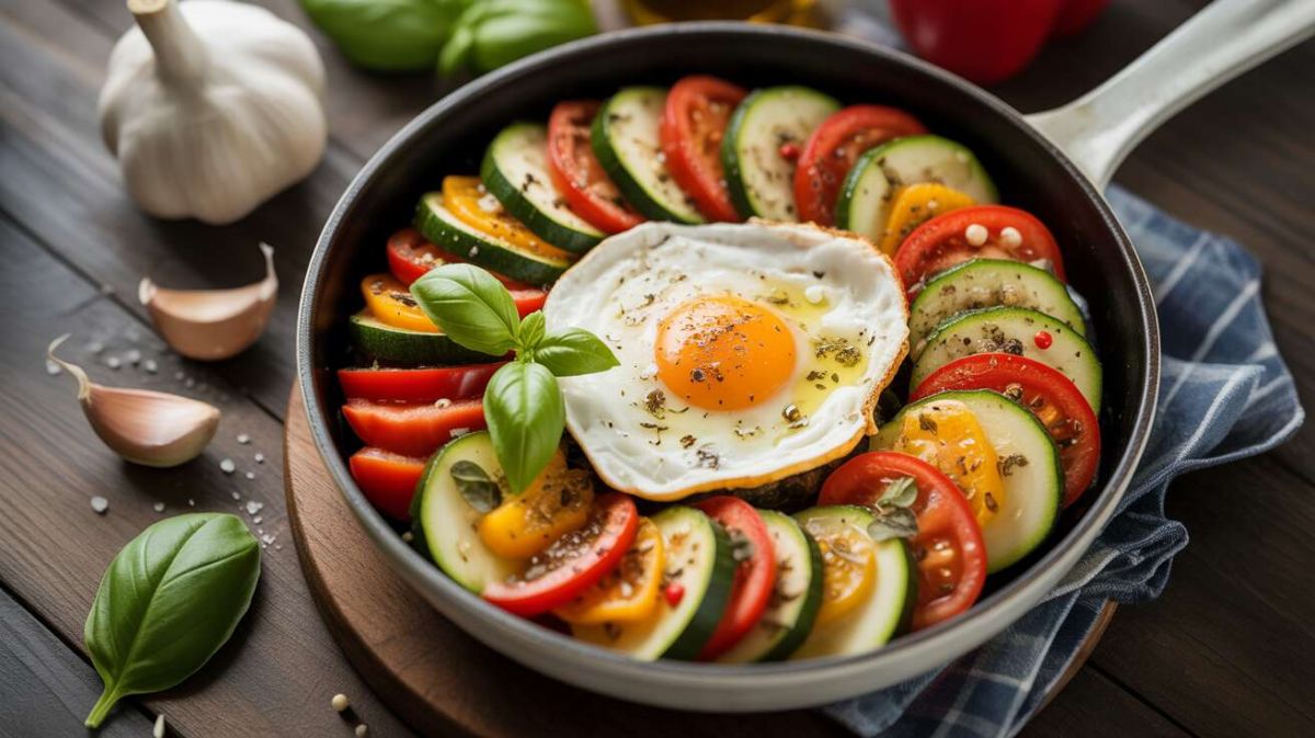 Savourez l'été avec une poêlée de légumes au fromage de brebis et œuf parfait