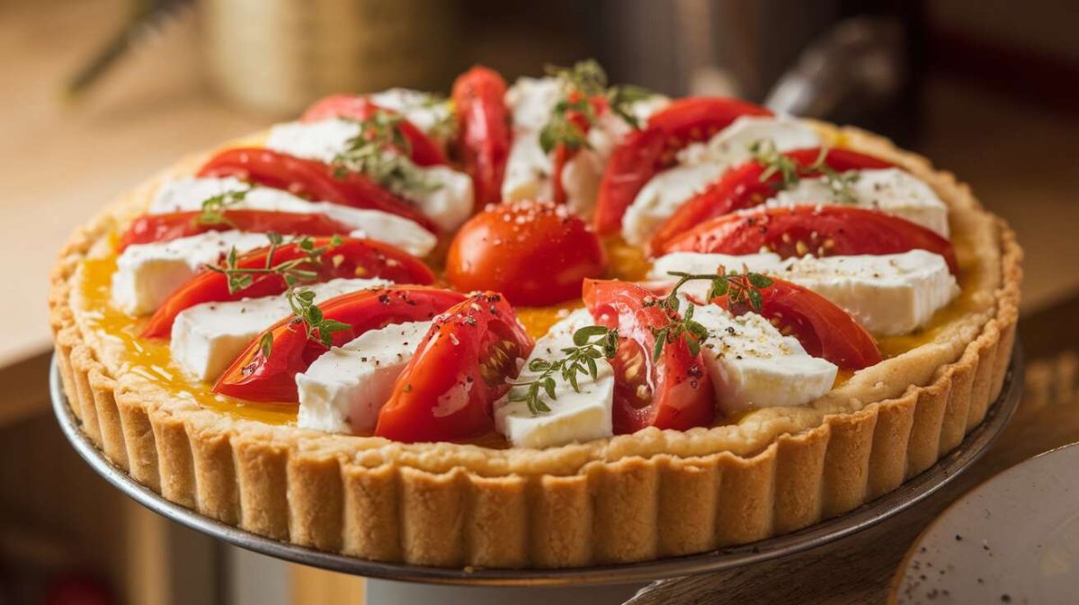 Savourez la douceur d'une tarte fine aux tomates et fromage frais