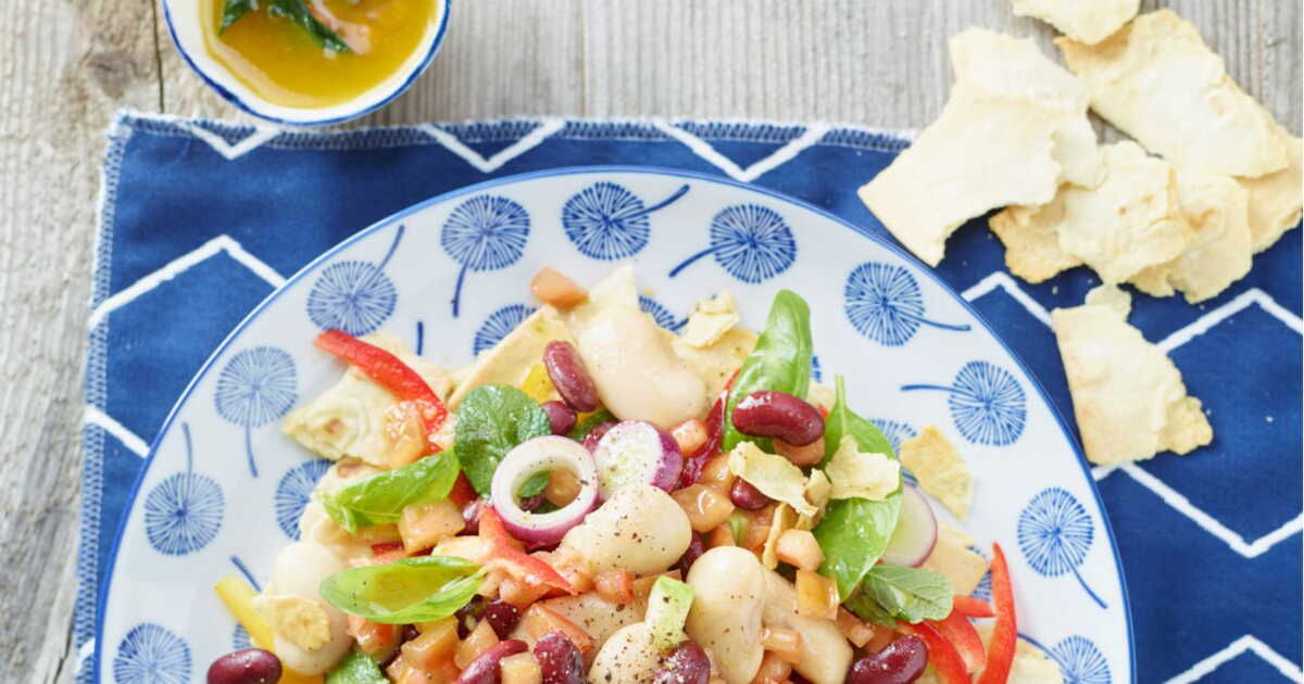 une salade de haricots de soissons revisitée sur tortilla