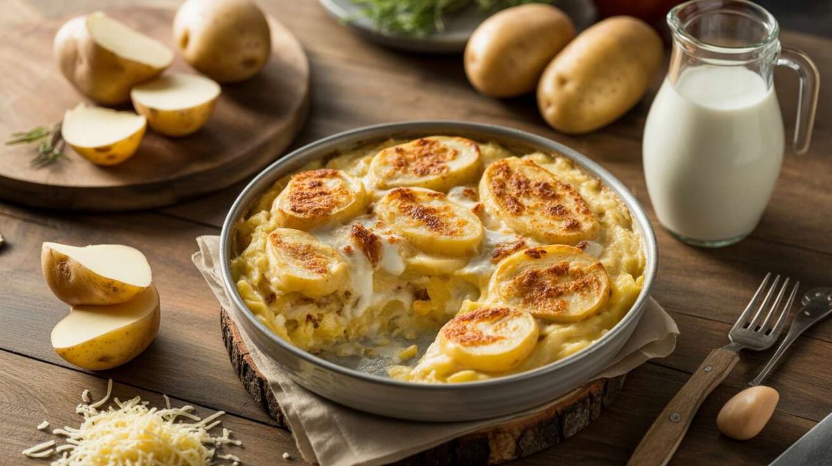 Un gratin léger de pommes de terre et knackis, simple et savoureux
