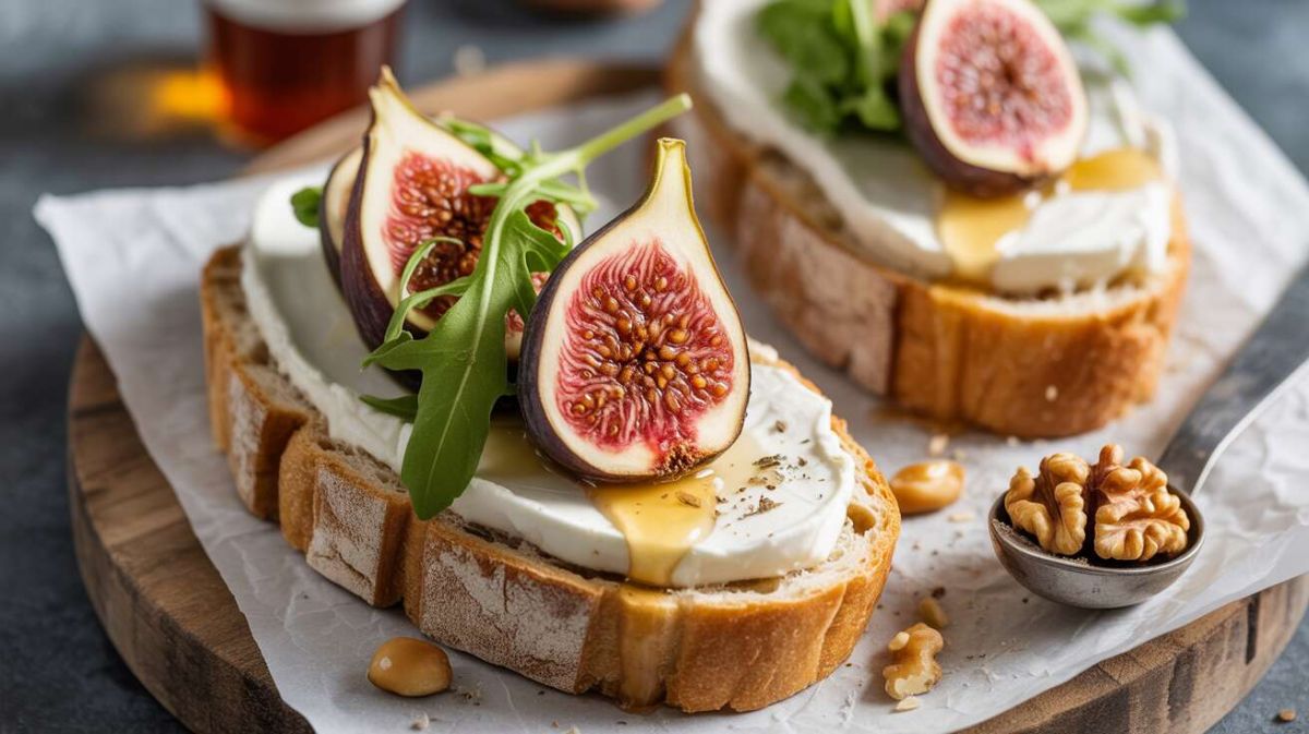 un voyage gustatif : tartines aux figues, miel et fromage frais